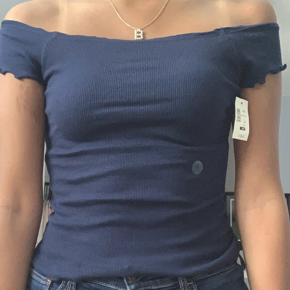 Brand New Navy off the shoulder shirt